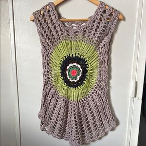 Crochet Sleeveless Top with Colorful Center